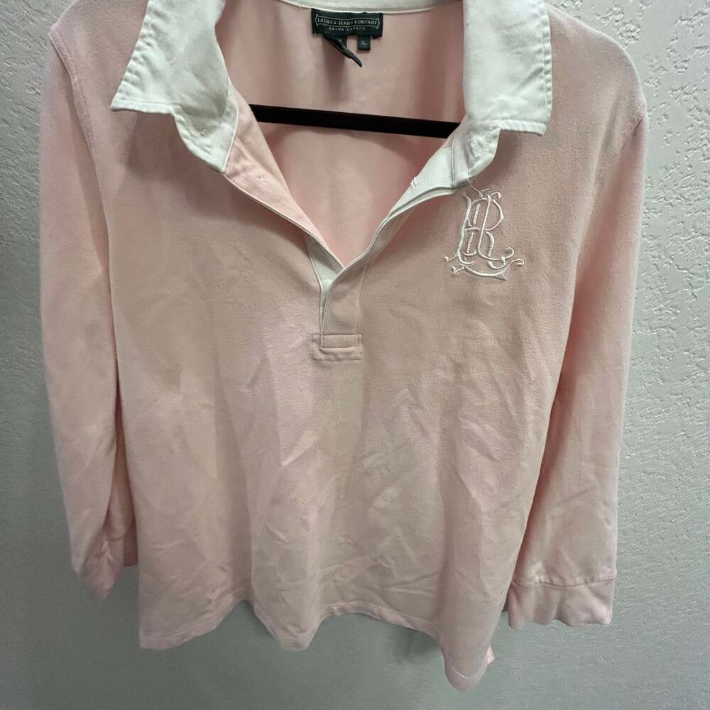 Ralph Lauren Women's Pink Polo Shirt, 3/4 Sleeves Classic Fit, Large
